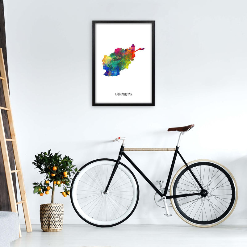 Afghanistan Watercolour Map Art Print by Michael Tompsett A2 White Frame