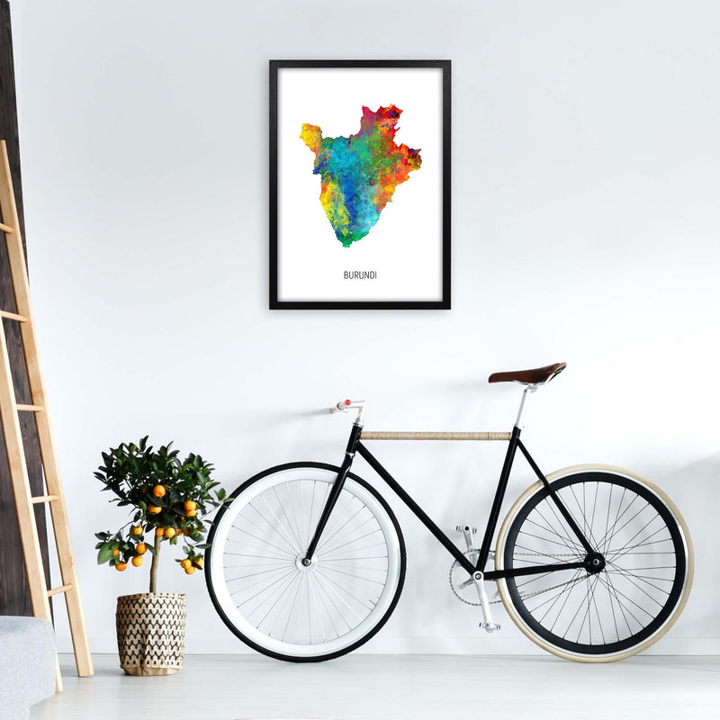 Burundi Watercolour Map Art Print by Michael Tompsett A2 White Frame