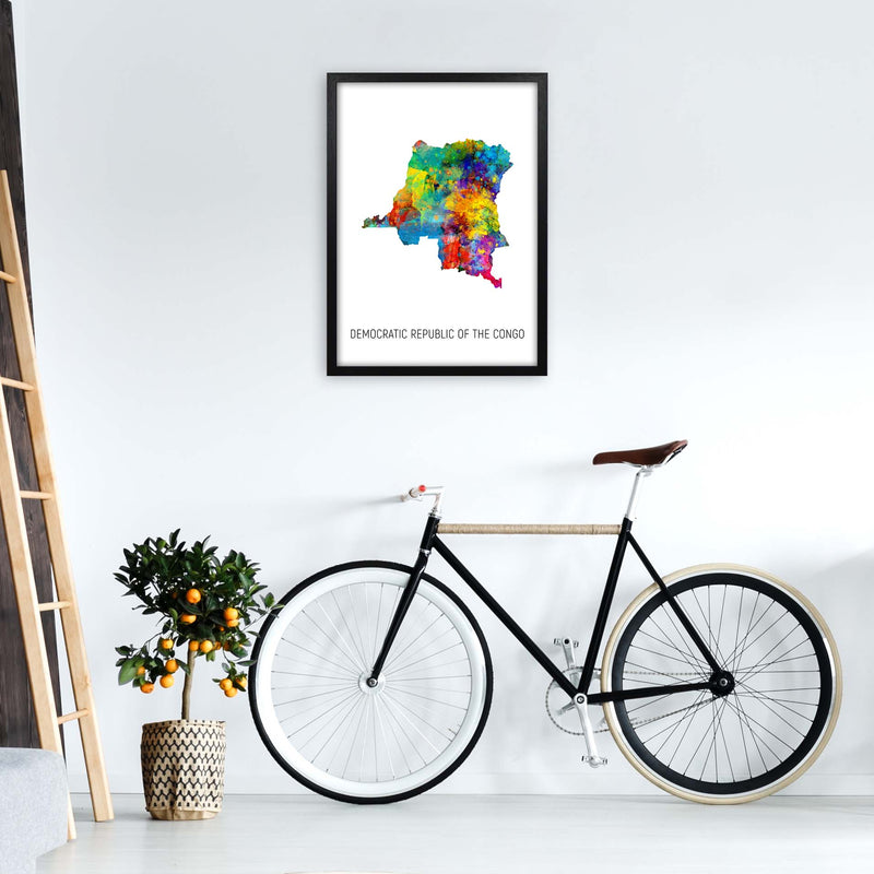 Democratic Republic Of The Congo Watercolour Map  by Michael Tompsett A2 White Frame