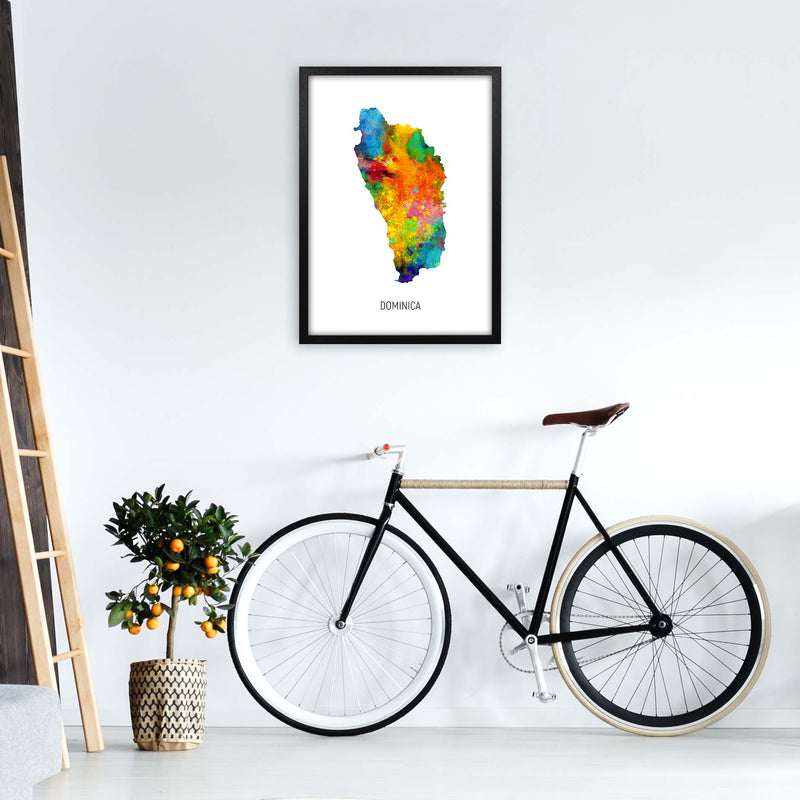 Dominica Watercolour Map Art Print by Michael Tompsett A2 White Frame