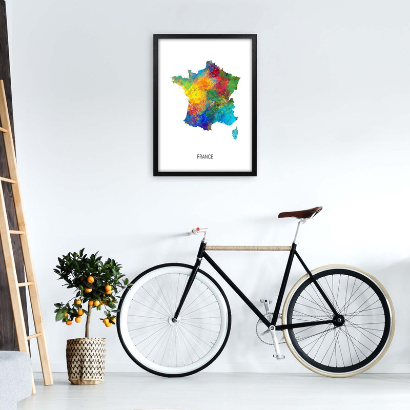 France Watercolour Map Art Print by Michael Tompsett A2 White Frame