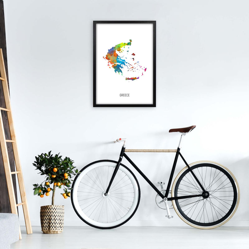 Greece Watercolour Map Art Print by Michael Tompsett A2 White Frame