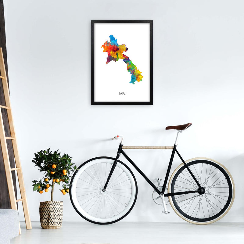 Laos Watercolour Map Art Print by Michael Tompsett A2 White Frame