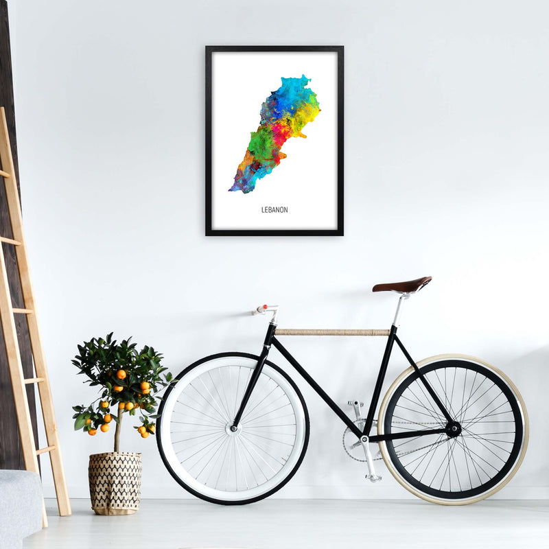 Lebanon Watercolour Map Art Print by Michael Tompsett A2 White Frame