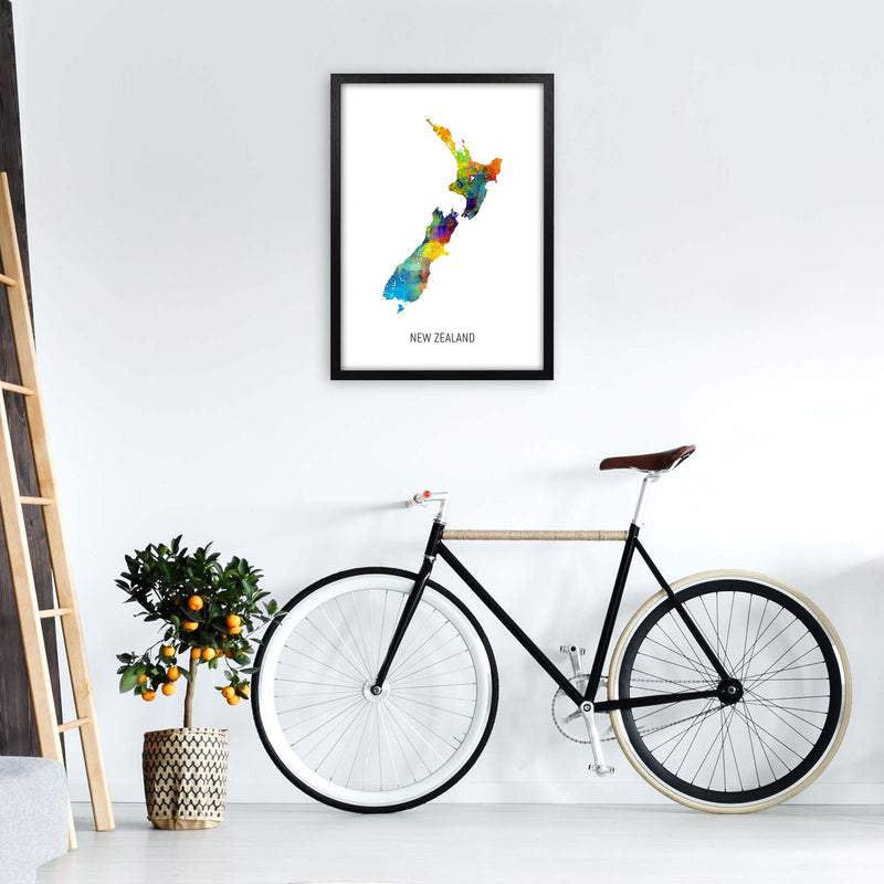 New Zealand Watercolour Map Art Print by Michael Tompsett A2 White Frame