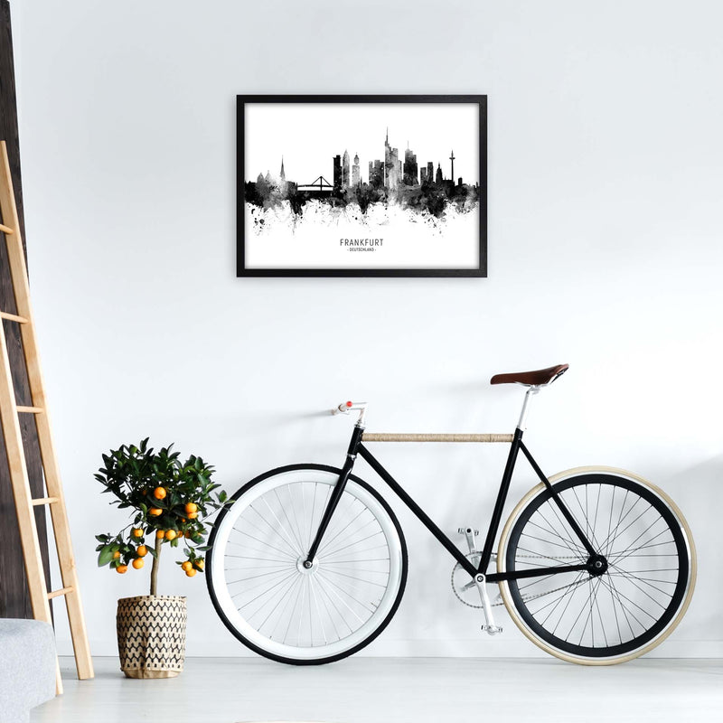 Frankfurt Germany Skyline Black White City Name  by Michael Tompsett A2 White Frame