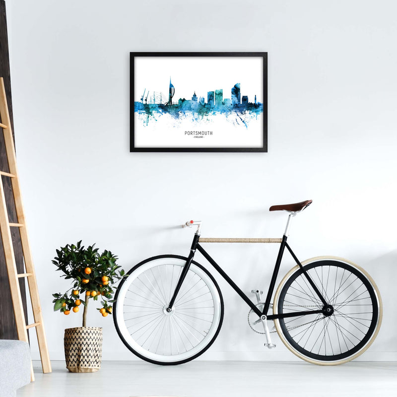 Portsmouth England Skyline Blue City Name  by Michael Tompsett A2 White Frame