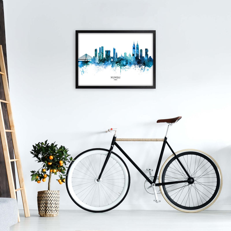 Mumbai India Skyline Blue City Name Print by Michael Tompsett A2 White Frame