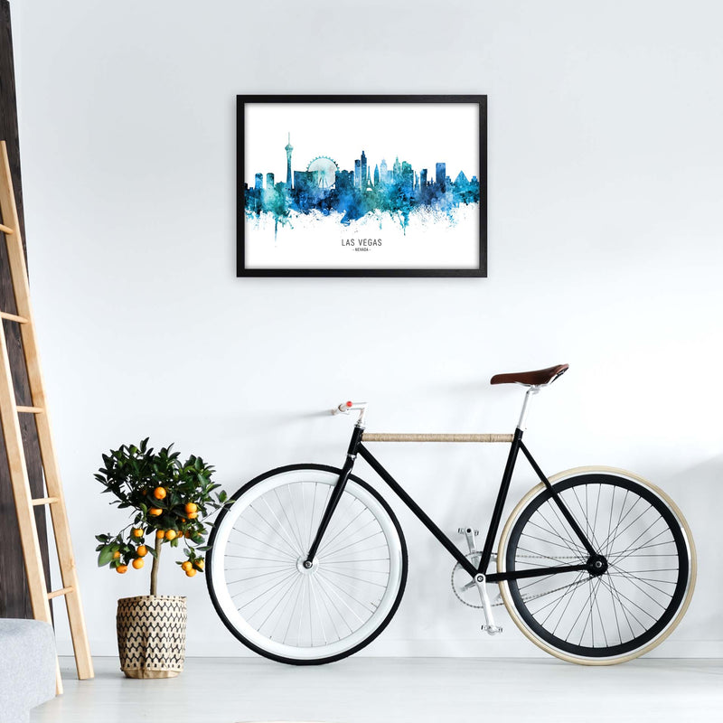 Las Vegas Nevada Skyline Blue City Name  by Michael Tompsett A2 White Frame