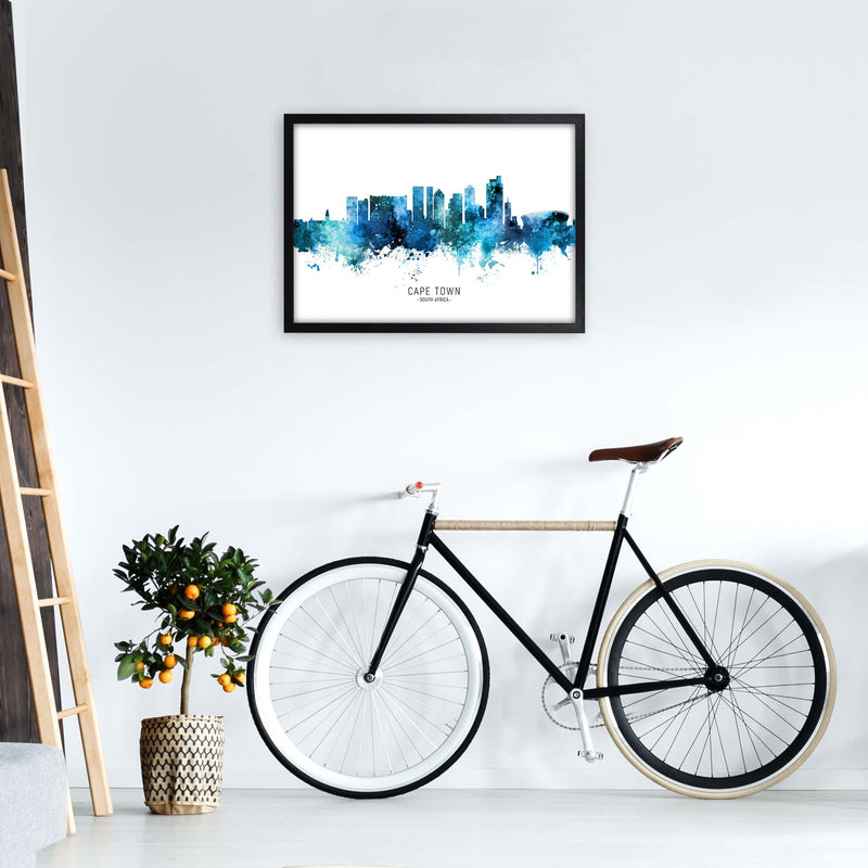 Cape Town South Africa Skyline Blue City Name  by Michael Tompsett A2 White Frame