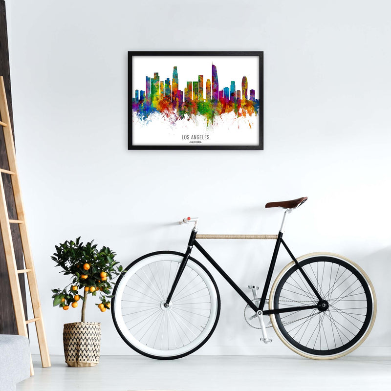 Los Angeles California Skyline Red City Name  by Michael Tompsett A2 White Frame