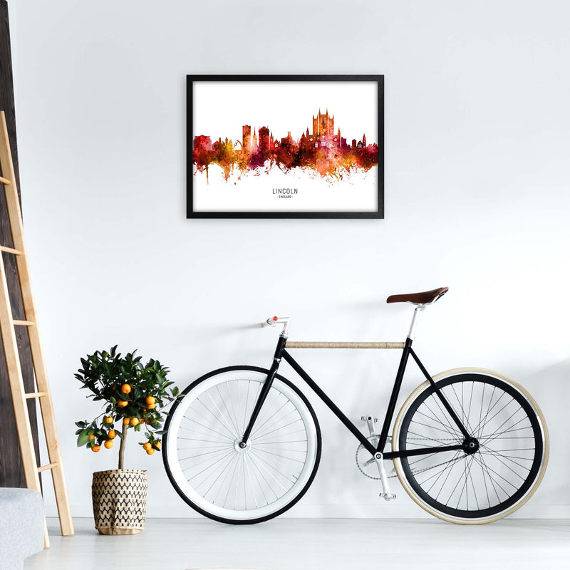 Lincoln England Skyline Red City Name  by Michael Tompsett A2 White Frame