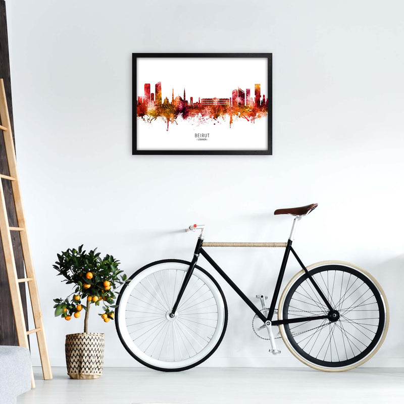 Beirut Lebanon Skyline Red City Name  by Michael Tompsett A2 White Frame