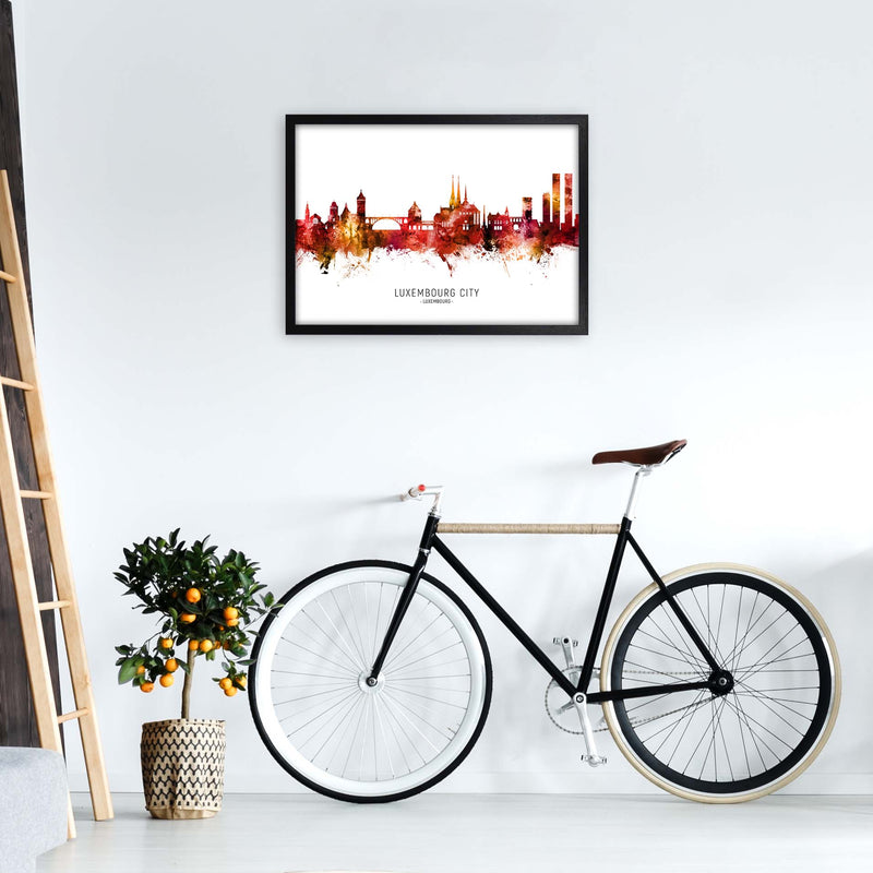 Luxembourg City Luxembourg Skyline Red City Name  by Michael Tompsett A2 White Frame