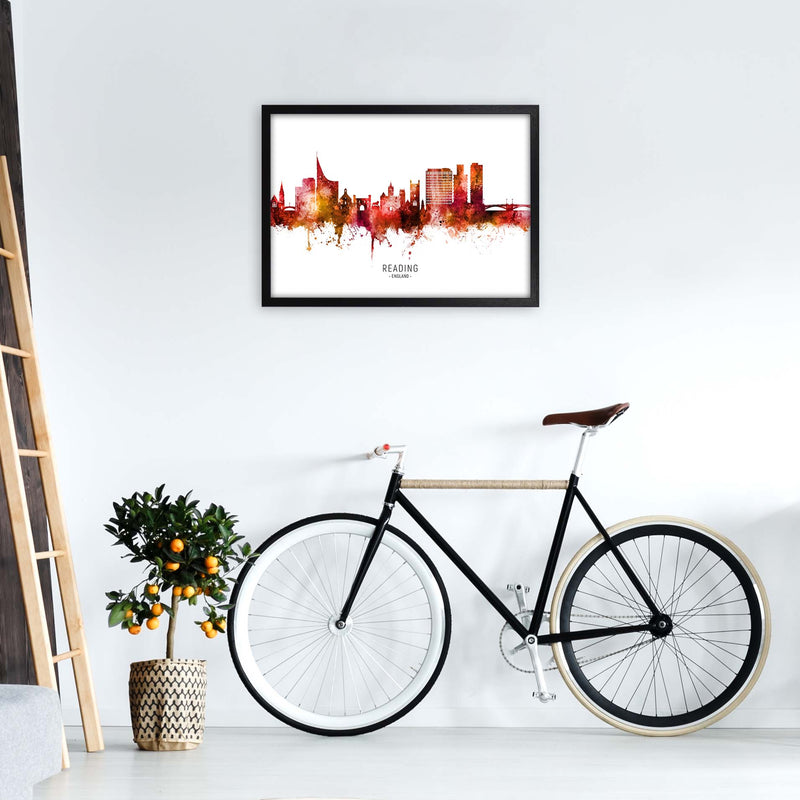 Reading England Skyline Red City Name  by Michael Tompsett A2 White Frame