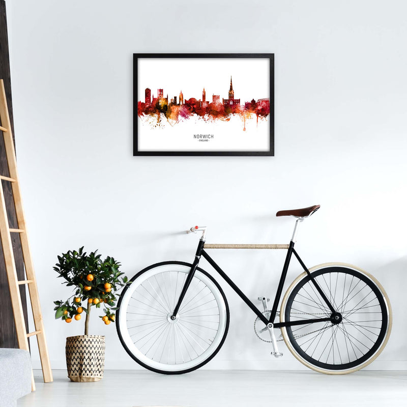 Norwich England Skyline Red City Name  by Michael Tompsett A2 White Frame