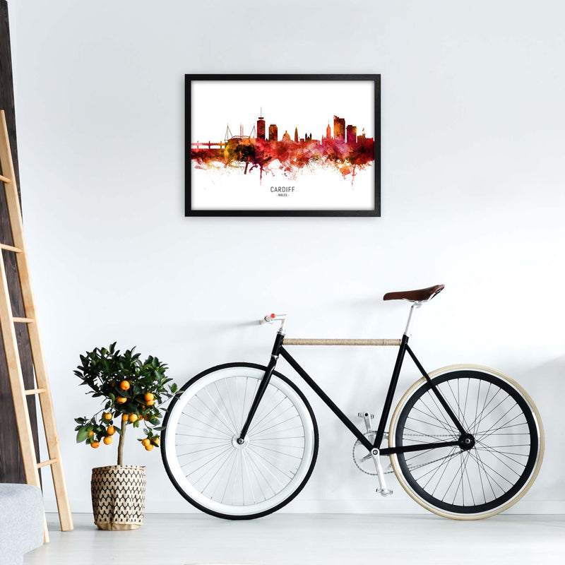 Cardiff Wales Skyline Red City Name Print by Michael Tompsett A2 White Frame