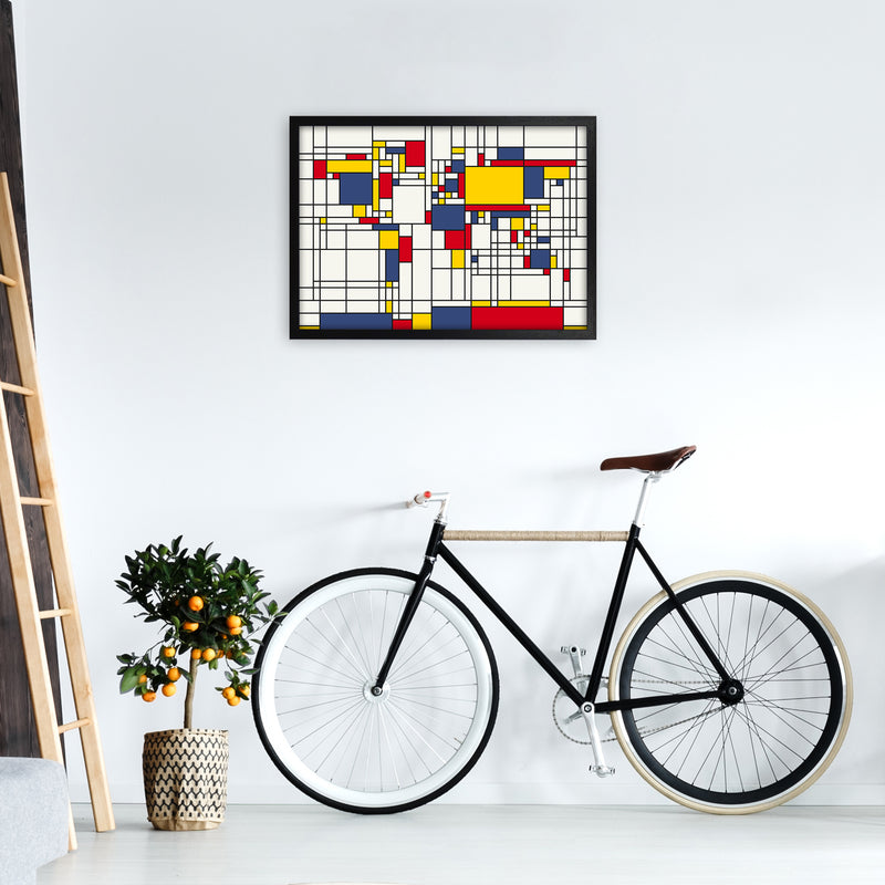 Abstract World Map in the style of Piet Mondrian Art Print by Michael Tompsett A2 White Frame