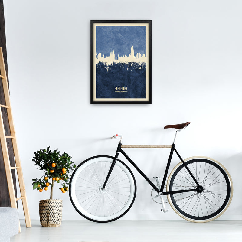 Barcelona Spain Skyline Portrait Navy Art Print by Michael Tompsett A2 White Frame