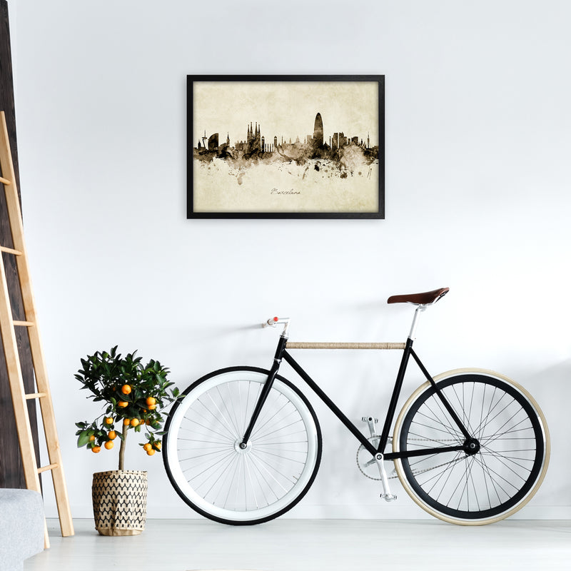 Barcelona Spain Skyline Vintage Art Print by Michael Tompsett A2 White Frame