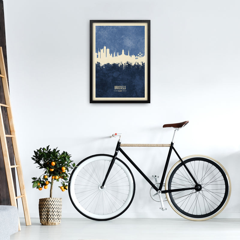 Brussels Belgium Skyline Portrait Navy Art Print by Michael Tompsett A2 White Frame