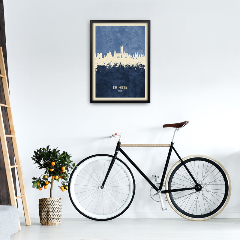 Canterbury England Skyline Portrait Navy Art Print by Michael Tompsett A2 White Frame