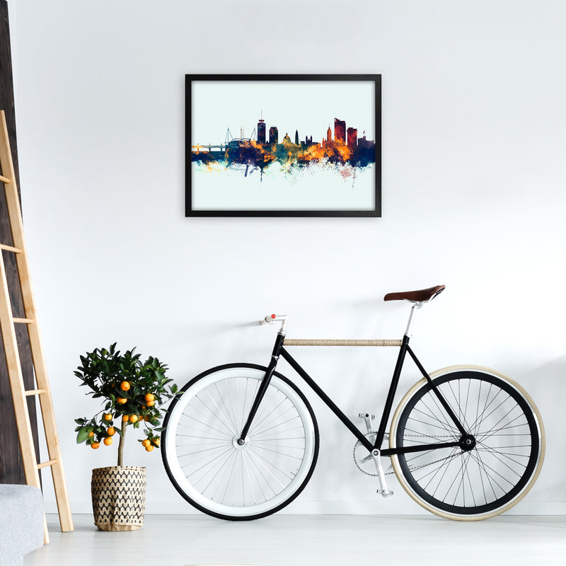 Cardiff Wales Skyline Blue Orange Art Print by Michael Tompsett A2 White Frame