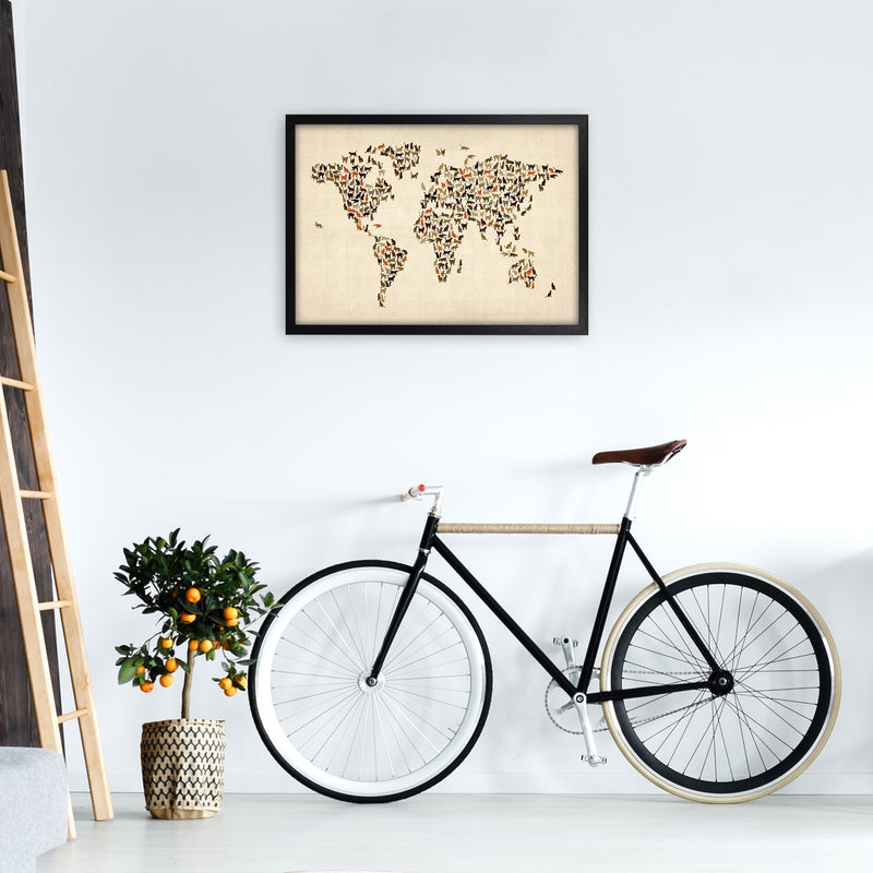 Cats Map of the World Art Print by Michael Tompsett A2 White Frame