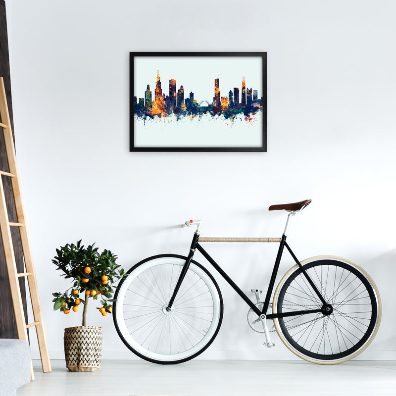 Chicago Illinois Skyline Blue Orange Art Print by Michael Tompsett A2 White Frame