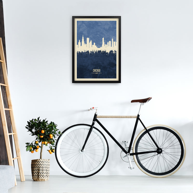 Chicago Illinois Skyline Portrait Navy Art Print by Michael Tompsett A2 White Frame