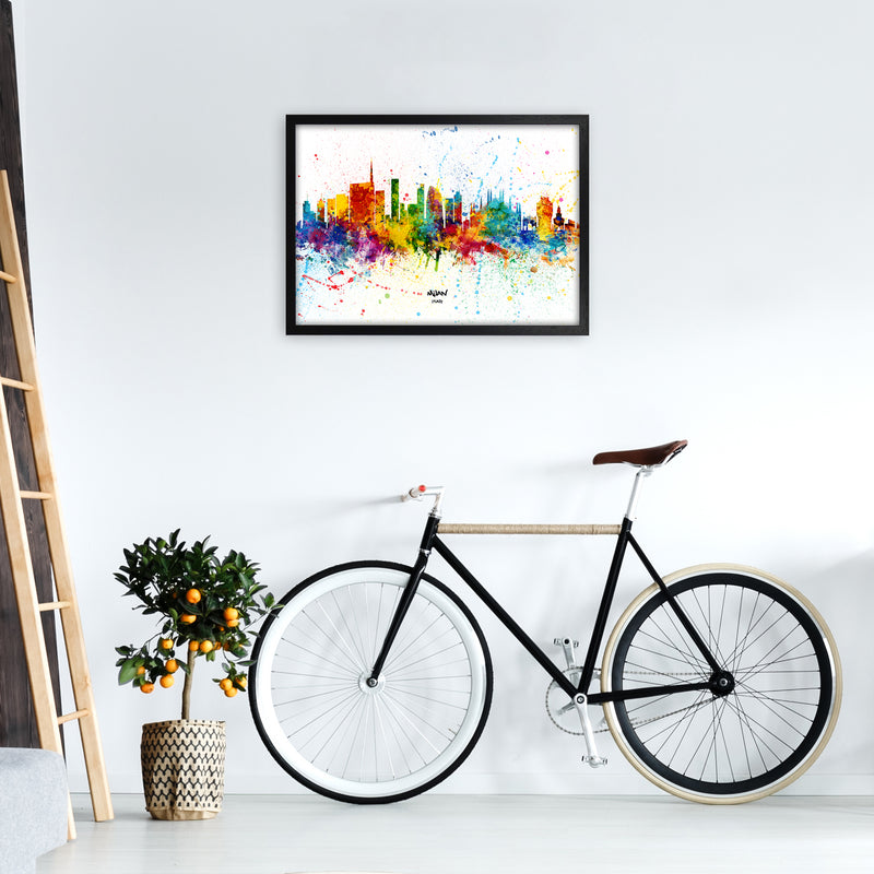 Milan Italy Skyline Splash Art Print by Michael Tompsett A2 White Frame