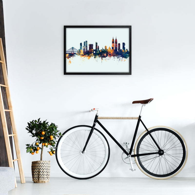 Mumbai India Skyline Blue Orange Art Print by Michael Tompsett A2 White Frame