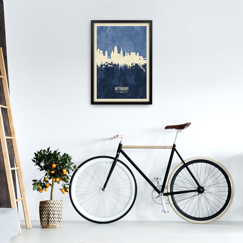 Nottingham England Skyline Portrait Navy Art Print by Michael Tompsett A2 White Frame