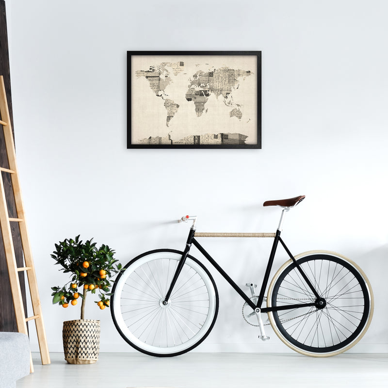 Old Postcards World Map Art Print by Michael Tompsett A2 White Frame