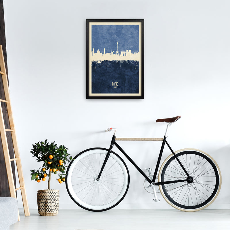 Paris France Skyline Portrait Navy Art Print by Michael Tompsett A2 White Frame