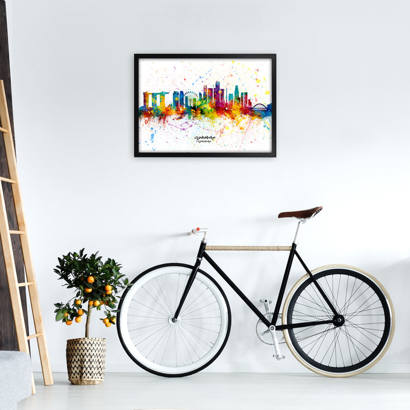 Singapore Singapore Skyline Splash Art Print by Michael Tompsett A2 White Frame