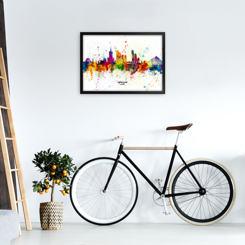 Warsaw Poland Skyline Splash Art Print by Michael Tompsett A2 White Frame