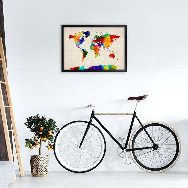 World Map Rolled Paint Art Print by Michael Tompsett A2 White Frame