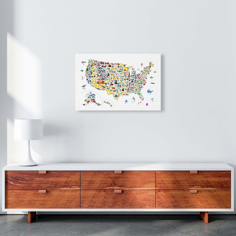 Animal Map of United States Nursery Print by Michael Tompsett A2 Canvas