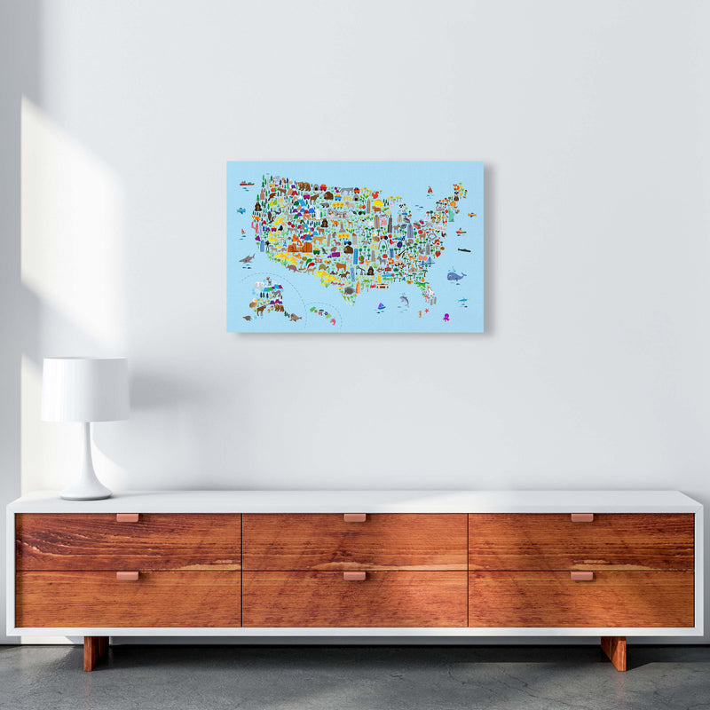 Animal Map of United States Blue Print by Michael Tompsett A2 Canvas