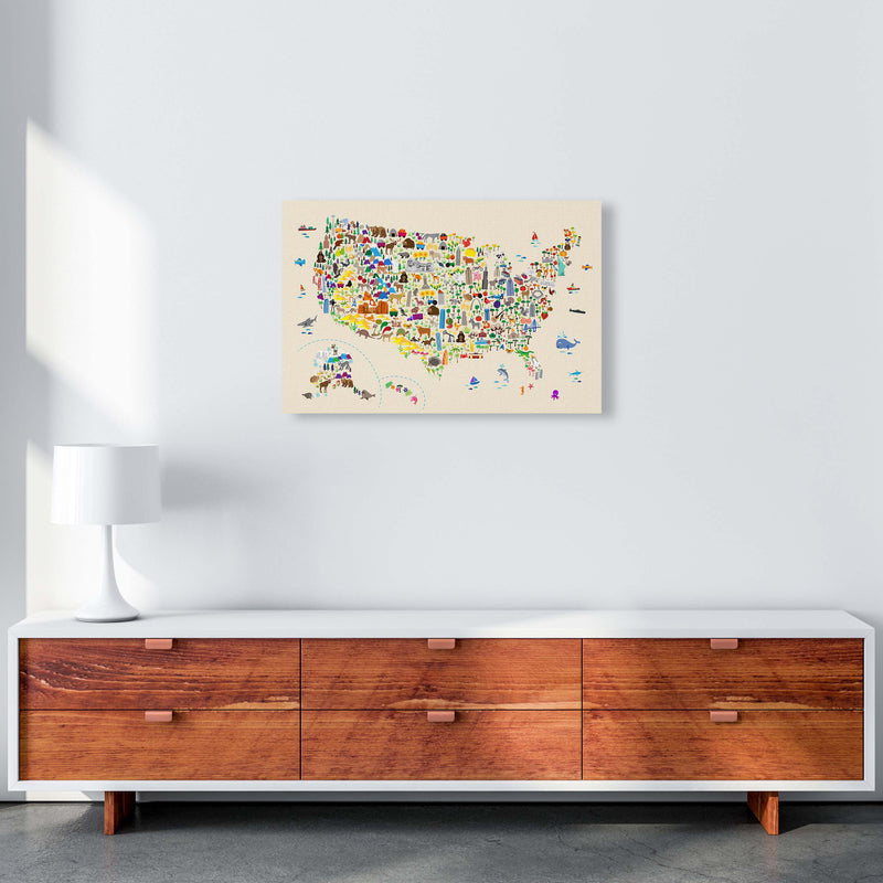 Animal Map of United States Beige Print by Michael Tompsett A2 Canvas