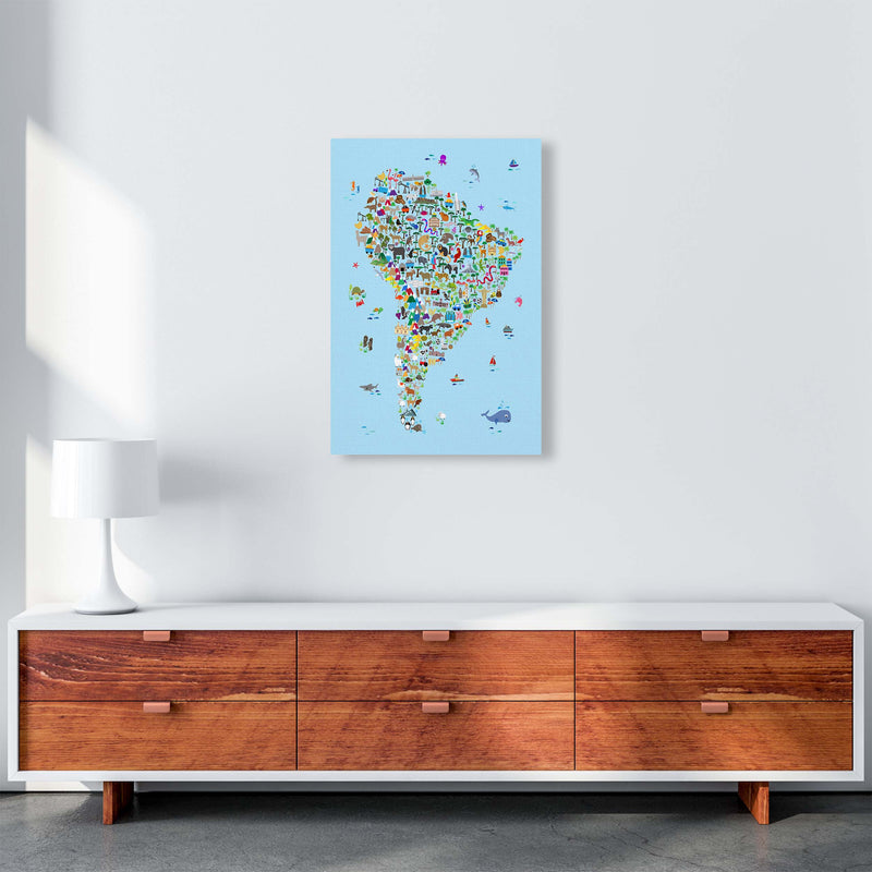 Animal Map of South America Blue Print by Michael Tompsett A2 Canvas