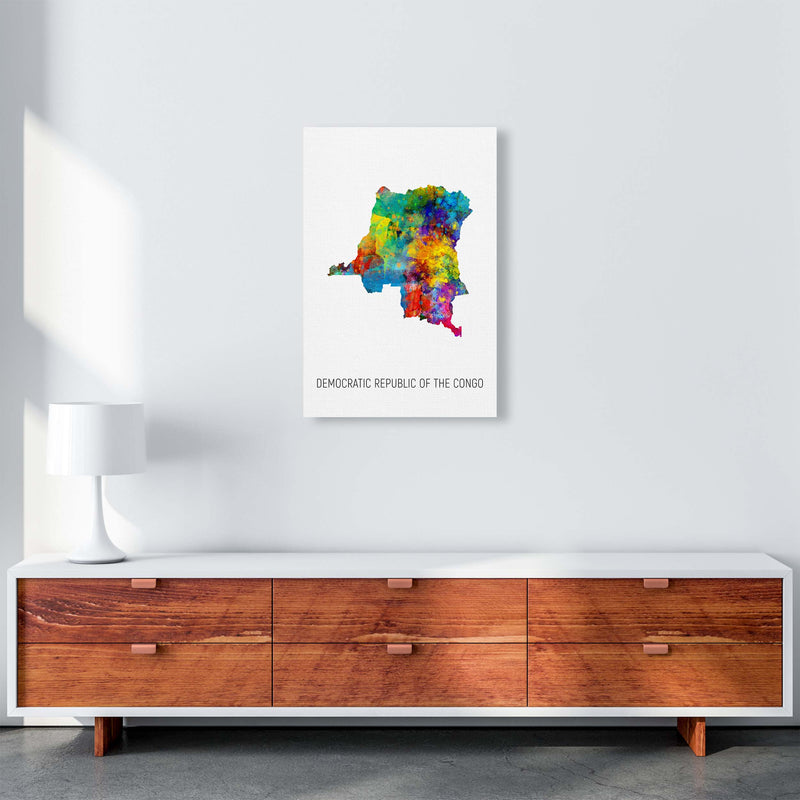 Democratic Republic Of The Congo Watercolour Map  by Michael Tompsett A2 Canvas