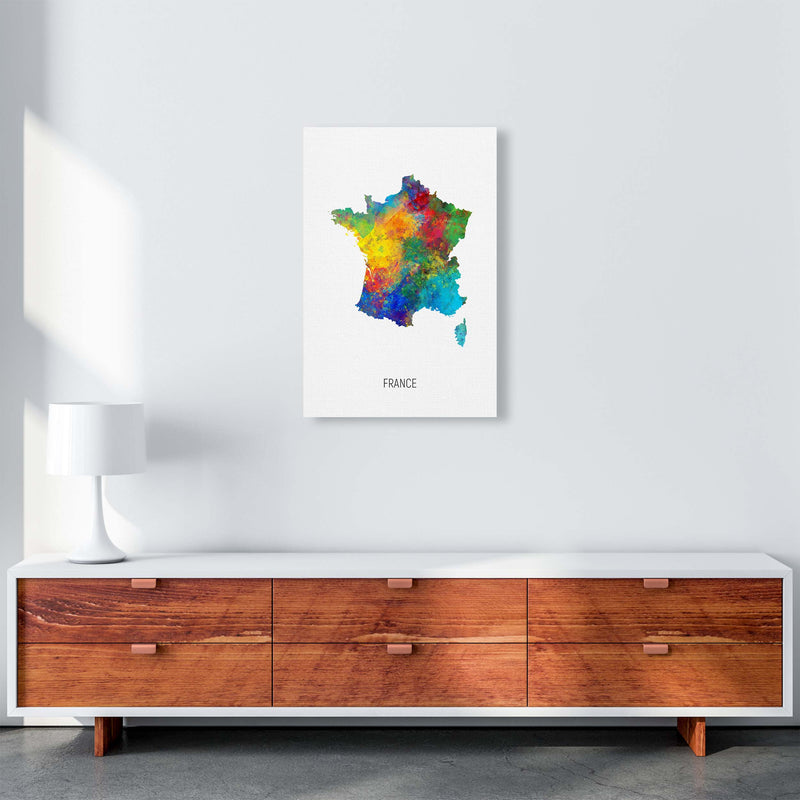 France Watercolour Map Art Print by Michael Tompsett A2 Canvas