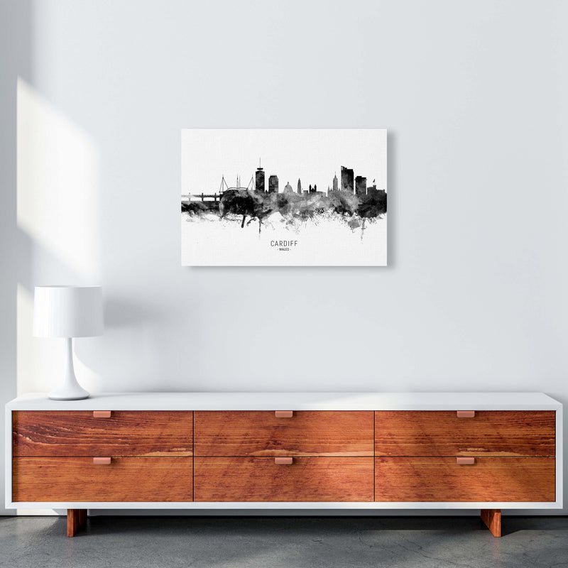 Cardiff Wales Skyline Black White City Name  by Michael Tompsett A2 Canvas