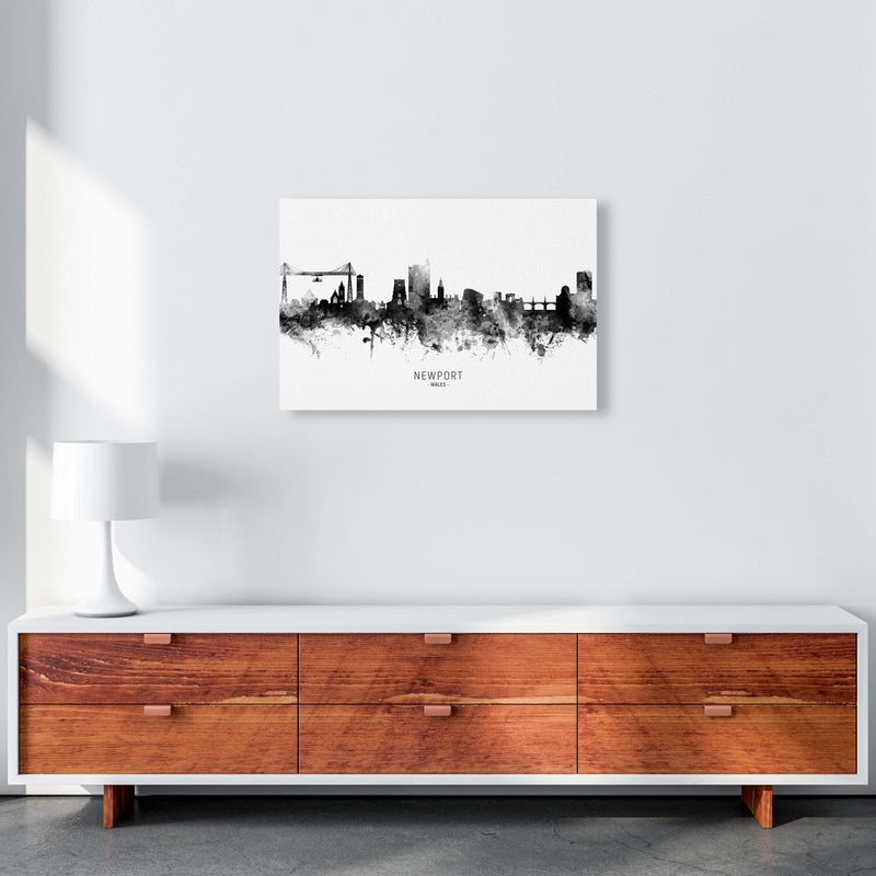 Newport Wales Skyline Black White City Name  by Michael Tompsett A2 Canvas