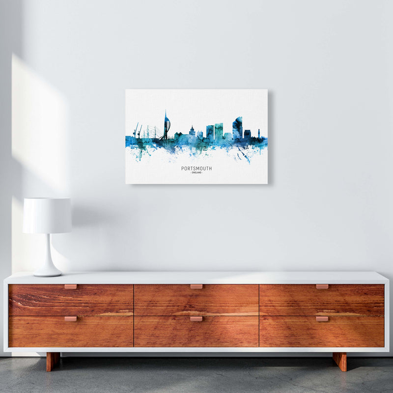 Portsmouth England Skyline Blue City Name  by Michael Tompsett A2 Canvas