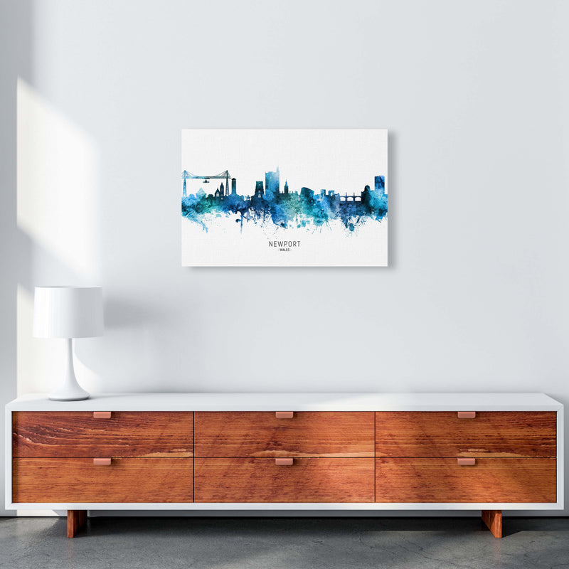Newport Wales Skyline Blue City Name  by Michael Tompsett A2 Canvas