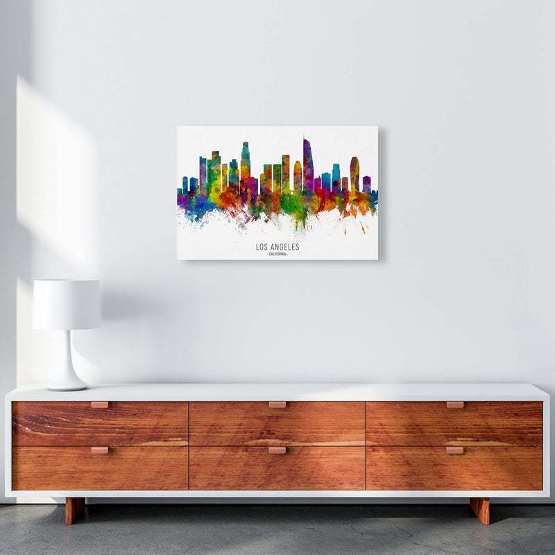 Los Angeles California Skyline Red City Name  by Michael Tompsett A2 Canvas