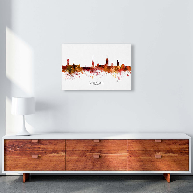 Stockholm Sweden Skyline Red City Name  by Michael Tompsett A2 Canvas